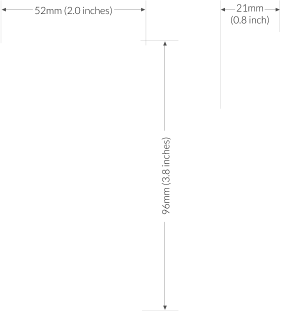 52mm (2.0 inches) 96mm (3.8 inches) 21mm (0.8 inch)