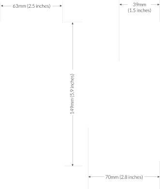 63mm (2.5 inches) 149mm (5.9 inches) 70mm (2.8 inches) 39mm (1.5 inches)